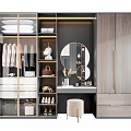 Modern Wardrobe Design With Glass Doors Storage System And Dressing Table Mirror Stool 3d model