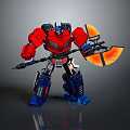 Red Blue Game Movie Character Robot Holding Orange Blade Weapon Standing
