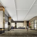 Modern Hotel Lobby Interior With Marble Floor Front Desk Glass Walls And Ceiling Lighting