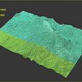 Scenic 3D Terrain Model of Green Mountains With Sunlit Peaks and Lush Vegetation