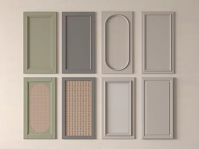 Various Colored Cabinet Doors With Different Panel Mesh And Oval Cutout Designs 3d model