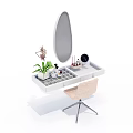 White Modern Vanity Table With Oval Mirror Cosmetic Organizers Potted Plant And Accent Chair