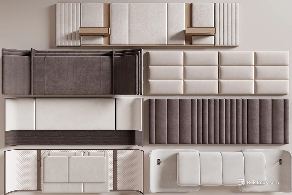 Modern Upholstered Bed Headboards In Gray And White With Tufted Panel Designs 3d model 