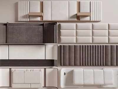 Modern Upholstered Bed Headboards In Gray And White With Tufted Panel Designs 3d model