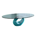 Modern Glass Top Coffee Table With Circular Base In Black And Blue Design