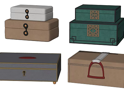 Traditional Patterned Storage Boxes In Various Colors With Handles Lock And Wheels 3d model