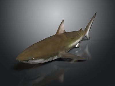 Realistic Brown Shark Model With Sharp Fins And Gray Background Reflection 3d model