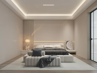 Modern Bedroom Interior Design With Platform Bed Headboard Bedside Tables Soft Lighting And Artwork 3d model
