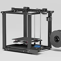 Black Frame 3D Printer With Transparent Panels Build Plate And Green Filament Spool