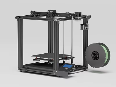 Black Frame 3D Printer With Transparent Panels Build Plate And Green Filament Spool 3d model