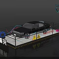 Neon Lit Vehicle Display Platform With Warning Signs And Reflective Surface
