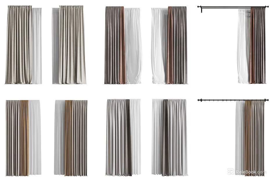 Various Curtain Styles With Modern Colors For Living Room And Bedroom 3d model 