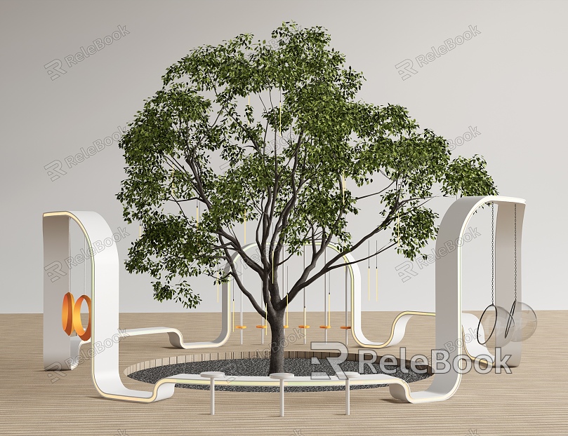 Outdoor Landscape Seat Tree Pool Seat Swing Hanging Chair Landscape Tree model