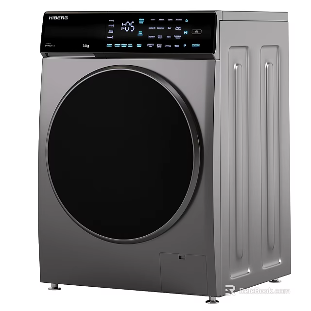 Modern Front Loading Washing Machine With Circular Door Stainless Steel Body And Digital Control Panel 3d model 