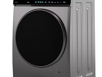 Modern Front Loading Washing Machine With Circular Door Stainless Steel Body And Digital Control Panel 3d model