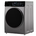 Modern Front Loading Washing Machine With Circular Door Stainless Steel Body And Digital Control Panel