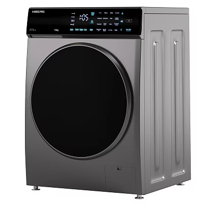 Modern Front Loading Washing Machine With Circular Door Stainless Steel Body And Digital Control Panel 3d model