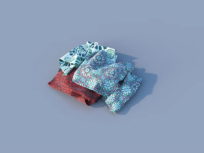 Vibrant Patterned Clothes With Blue Red Floral Geometric Prints Stacked Together 3d model