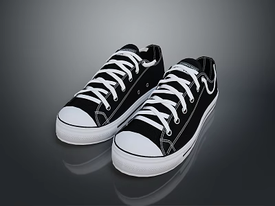 Casual Black Canvas Shoes With White Laces And Comfortable White Soles For Daily Use 3d model