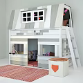 Cute Loft Kids Bed With Striped Roof Window Heart Decor And Underbed Play Space