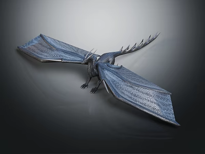 Gray Mythical Dragon With Large Textured Wings Scaled Body And Spiked Tail In Hovering Pose 3d model