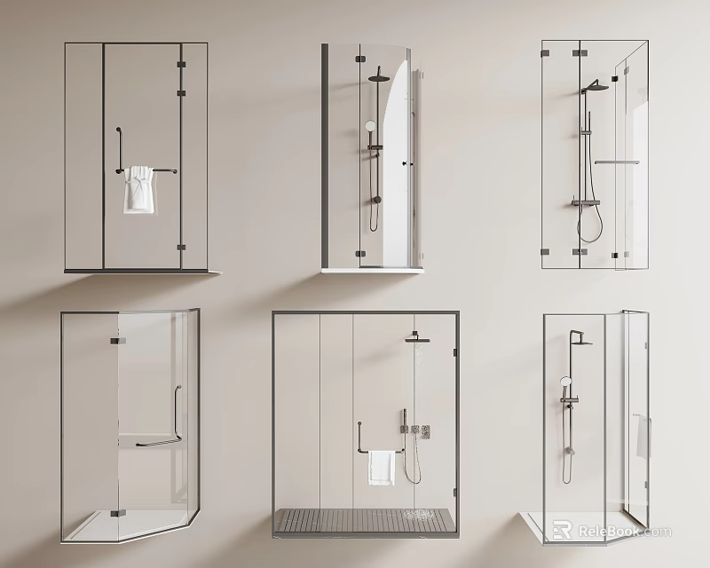 Modern Glass Shower Enclosure Designs With Different Styles And Configurations 3d model 