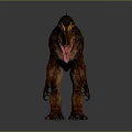 3D Dinosaur Model With Brown Orange Body Yellow Head Crest Open Mouth Gray Gradient Background