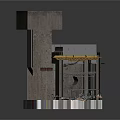 Industrial Concrete Architectural Component With Tall Cube Lower Section Yellow Accents And Colorful Base