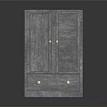 Gray Wooden Cabinet With Double Doors Drawer And Golden Knobs
