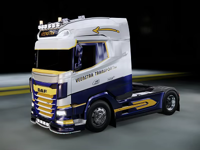 DAF Western Transport Co Truck With White Blue Yellow Design And Modern Transportation Look 3d model