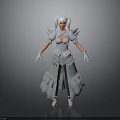 Woman With Pigtails Wearing White Top Winged Decoration White Gloves And Layered Gray Skirt