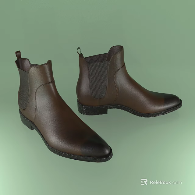 Brown Leather Chelsea Boots With Elastic Side Panels Pointed Toe And Black Soles 3d model 