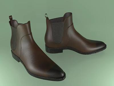 Brown Leather Chelsea Boots With Elastic Side Panels Pointed Toe And Black Soles 3d model