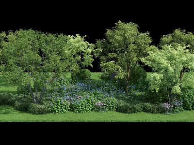 Lush Green Garden Landscape With Various Trees Grass And Colorful Flowers 3d model