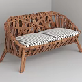 Handcrafted Natural Rattan Lounge Chair With Soft Checkered Seat Cushion Ideal For Relaxing Home Spaces