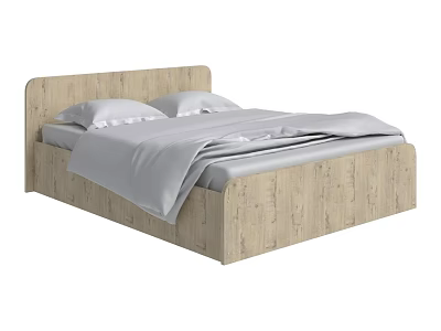 Simple Wooden Double Bed With Headboard Frame And White Pillows Duvet 3d model