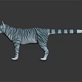 Blue And White Striped Cat Figure Standing On Dark Reflective Surface