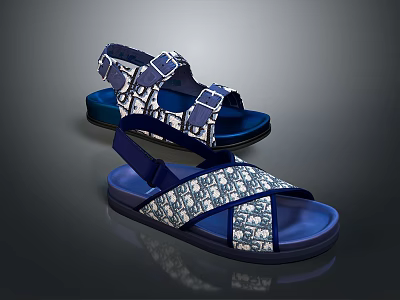 Blue Casual Sandals With Crisscross Patterned Straps And Blue Sole Design 3d model