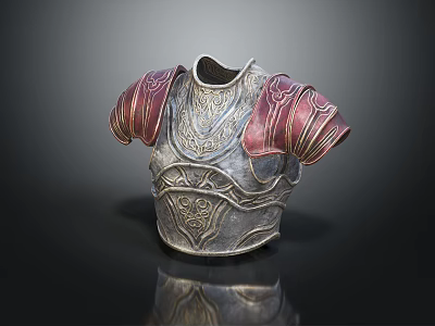 Medieval Style Armor Breastplate With Red Shoulder Plates And Intricate Silver Carvings 3d model