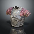 Medieval Style Armor Breastplate With Red Shoulder Plates And Intricate Silver Carvings