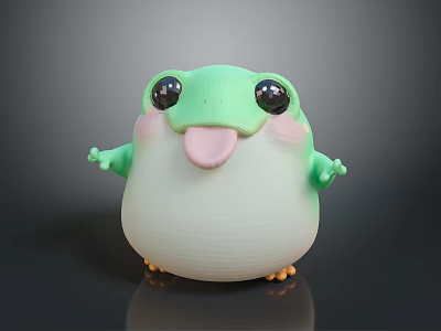 Cute Green Reptile with Big Eyes Sticking Out Tongue Pink Cheeks Round Body Small Claws 3d model