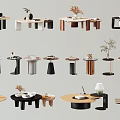 Modern Stylish Coffee Table Designs With Various Shapes Wooden Metal Marble Tops And Decorative Plants