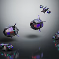 Futuristic Mechanical Devices With Purple Black Design Neon Lights And Hovering Structure 3d model