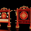 Traditional Red And Gold Art Installation With Circular Decorations Lanterns And Dragon Elements 3d model