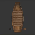 Traditional Handmade Wooden Rowing Boat With Oars And Slatted Wooden Seats