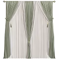 Green And White Striped Pleated Curtains With Tiebacks And Sheer Layers