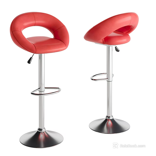 Red Leather Adjustable Bar Stools With Silver Metal Frame For Kitchen Counter 3d model 