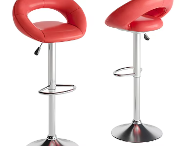 Red Leather Adjustable Bar Stools With Silver Metal Frame For Kitchen Counter 3d model