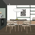 Modern Restaurant Interior With Round Dining Table Cloud Pendant Light And Open Shelves 3d model