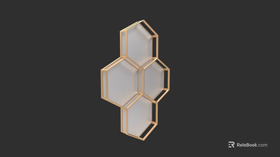 Hexagonal Wall Clock with Golden Frame and Transparent Panels Modern Design 3d model